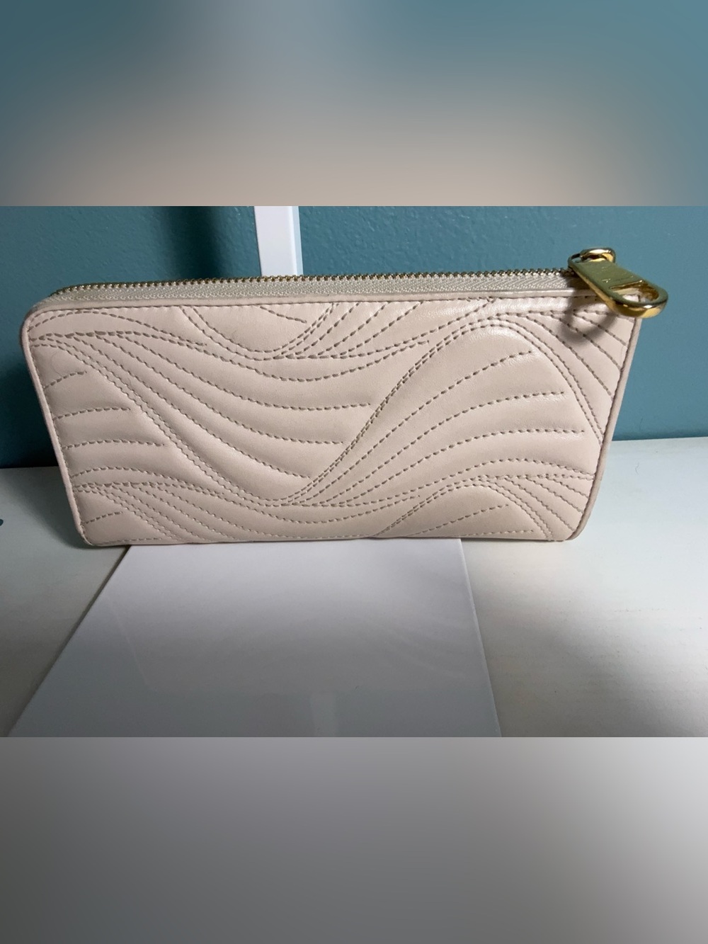 Salvatore Ferragamo Quilted Wave Leather Zip-Around Long Wallet RARE